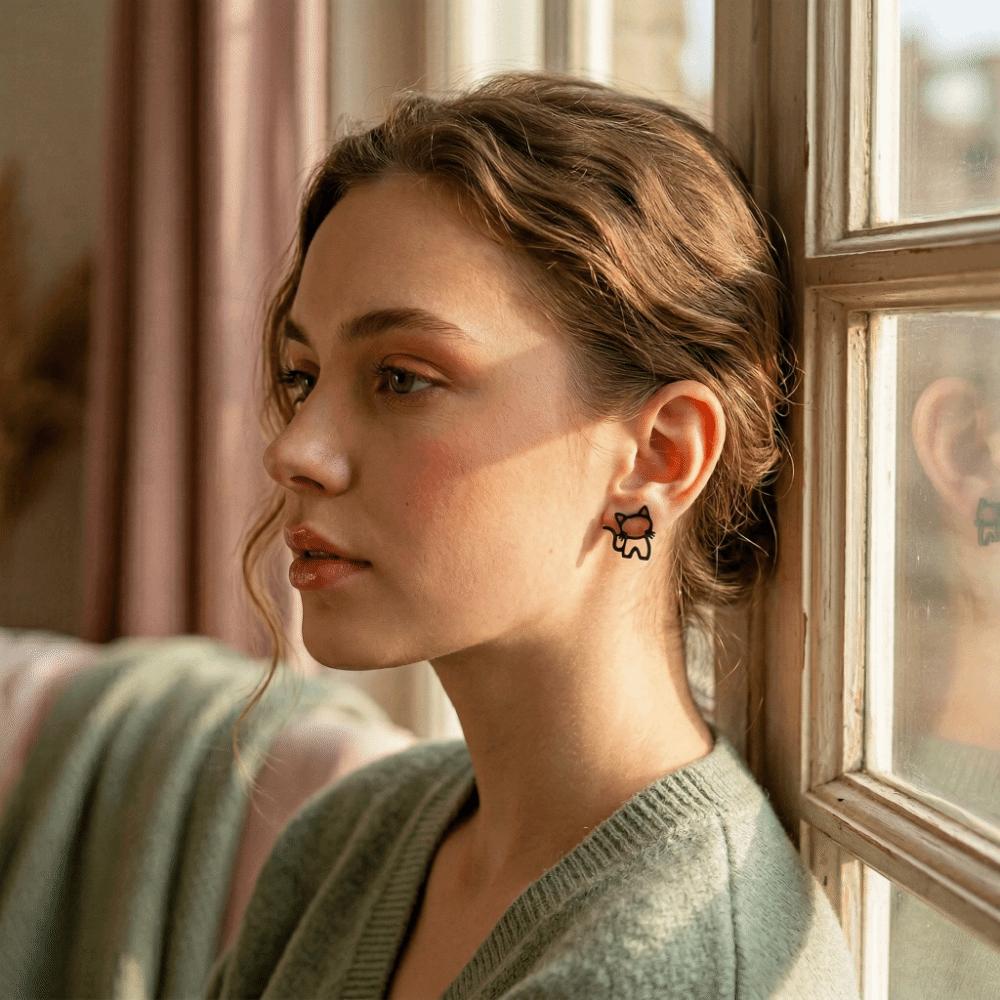 Punk Style Cartoon Hollow Out Ear Studs Cute Design Small Jewelry Minimalist Cat Earrings Unisex