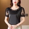 Women's Summer Straight Temperament Lace Satin T-shirt Short-sleeved Commuter Tops