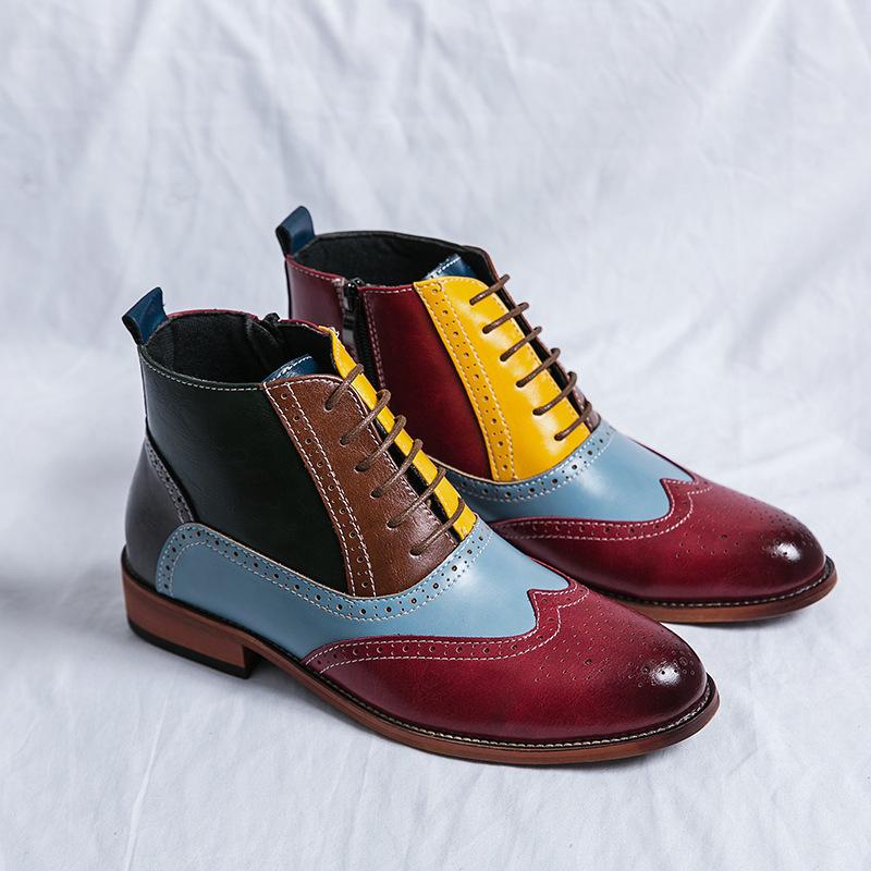 Men's European Style High-Top Oxford Leather Patchwork Lace-Up Ankle Boots