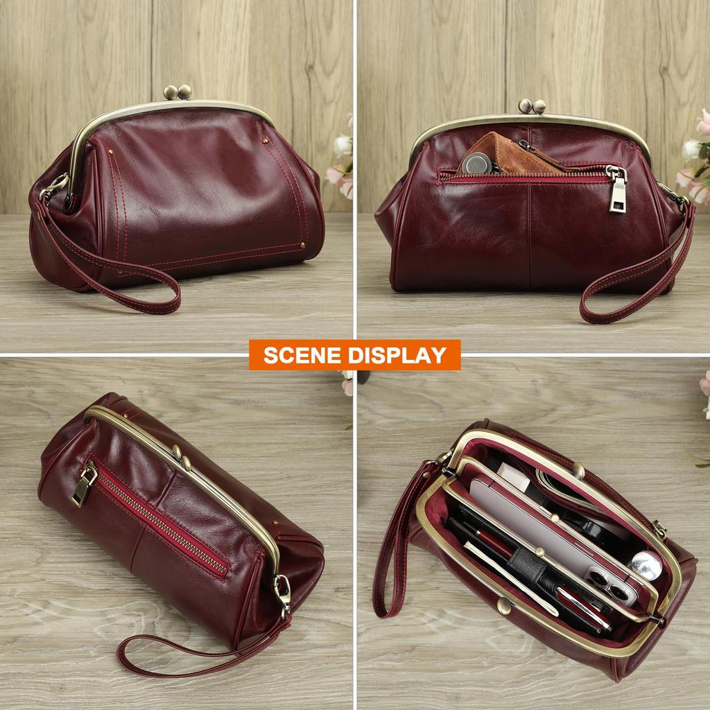 CONTACT'S 2024 сумки-клатчи из натуральной кожи с замком Kiss Lock, дизайн с металлическим каркасом, женские модные сумки с карманом для телефона, женские сумки, сумки