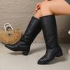 Fashion Woven Low Heel But Knee Boots Women's New European and American Pointed Sleeve Thick Heel Fashion Boots Women's Boots