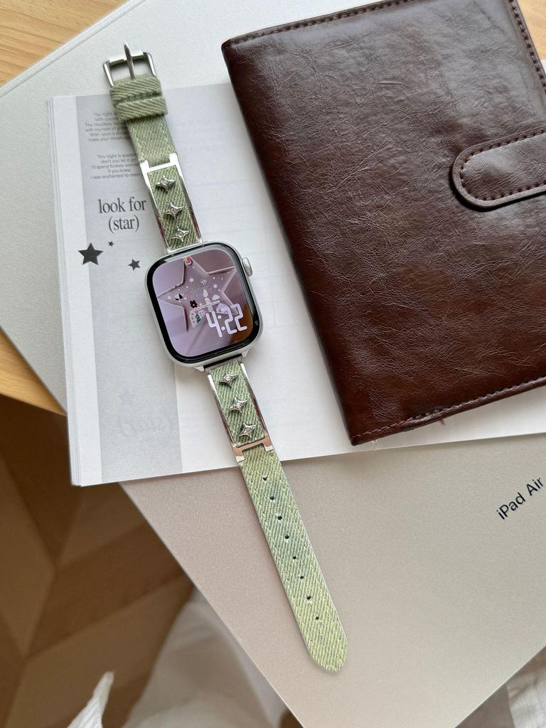 Звездный Крест Джинсовый Кожаный Ремешок для Apple Watch S11