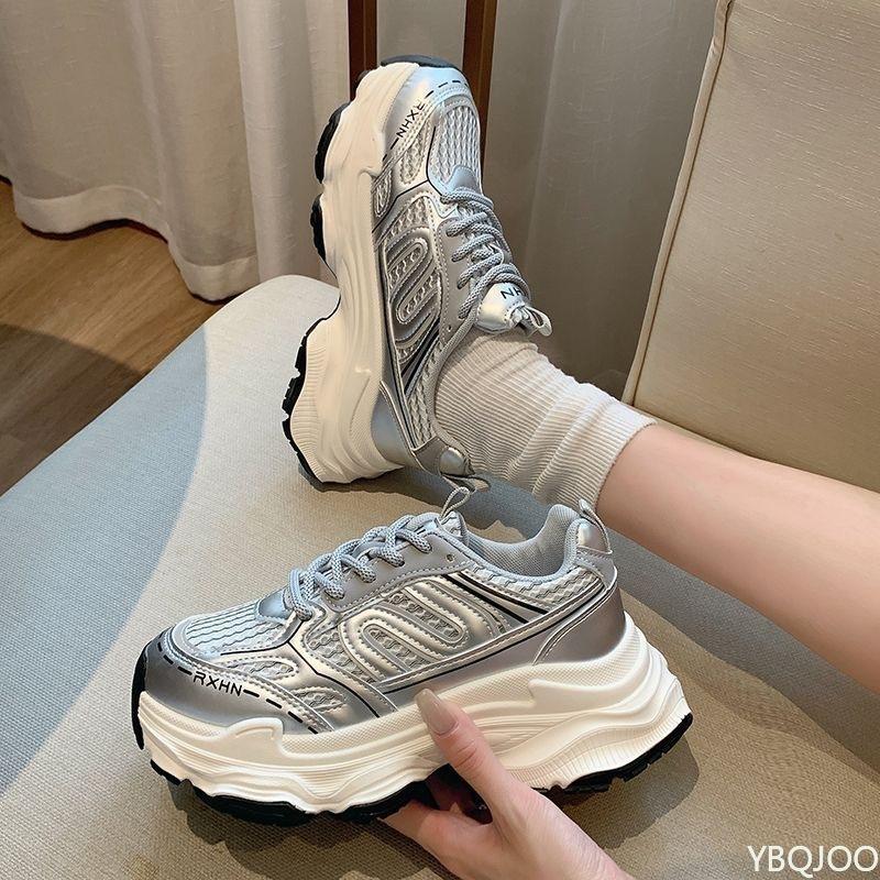 Fashionable versatile thick soled women's new spring summer thin mesh breathable height increasing casual sports shoes