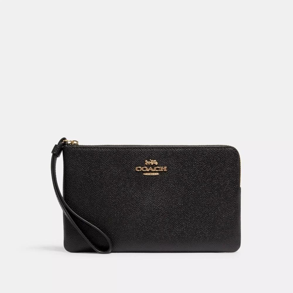 Coach Large Corner Zip Wristlet Gold Black