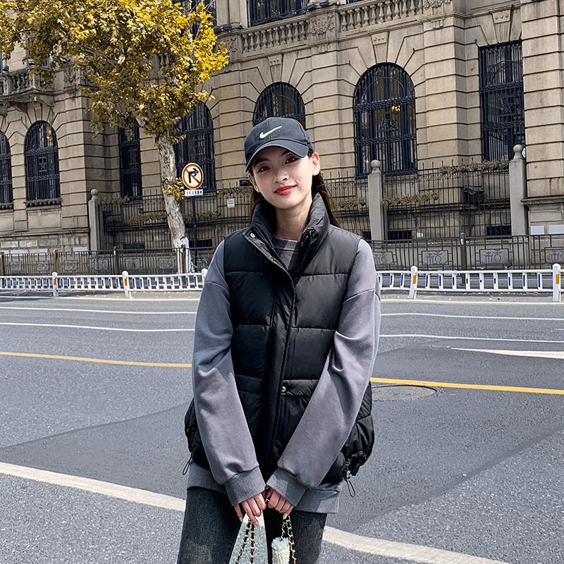 Женское осенне-зимнее однотонное пальто с воротником-стойкой без рукавов и большим карманом на молнии, свободный универсальный теплый хлопковый жилет