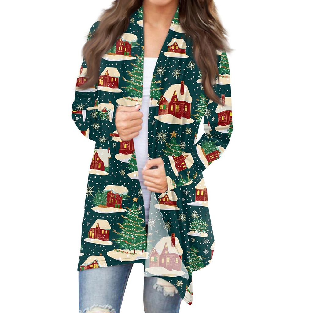 Женская модная рождественская куртка с принтом, повседневный кардиган с длинным рукавом, пальто