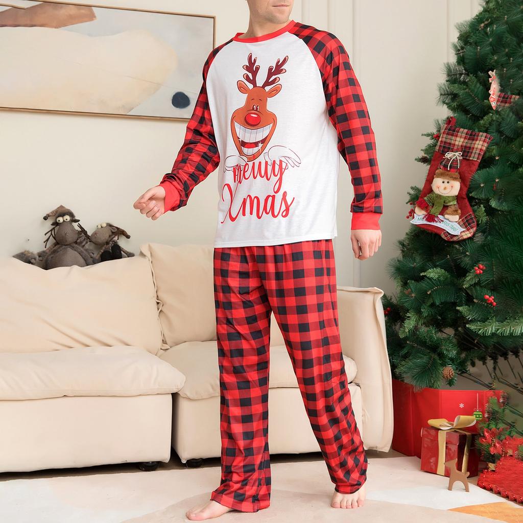 Рождественский комплект для родителей и детей, клетчатый рождественский комплект с круглым вырезом и длинными рукавами, комплект домашней одежды, семейный комплект