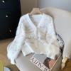 White Long Sleeved Knitted Sweater Women's Autumn and Winter Lazy Style Cardigan Jacket Chic Loose Top