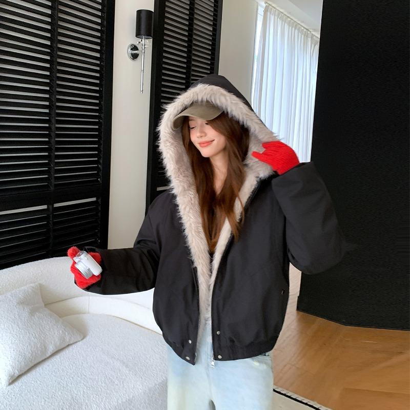 Хип-хоп ветровка с меховым воротником женская зимняя маленькая мужская утолщенная с капюшоном хлопковая куртка с чувством дизайна короткая хлопковая одежда