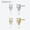 925 Sterling Silver Gold Clear CZ Stud Earring Clips Pendiente Women Luxury Jewelry Gift
