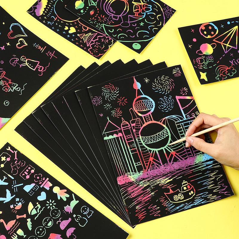 1 Set Children Diy Graffiti Book Montessori Educational Toys Rainbow Magic Scratch Off Paper For Kids Arts Scraping Painting Toy
