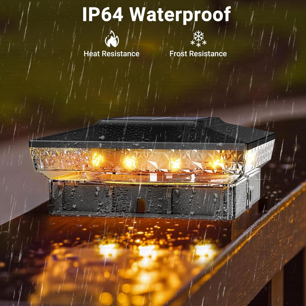 4x4 Outdoor Solar Post Cap Light, 2 Color Modes, 16 LEDs, Fits 4x4 3.5x3.5 Wood/Vinyl, Waterproof Solar Deck Lighting Outdoor