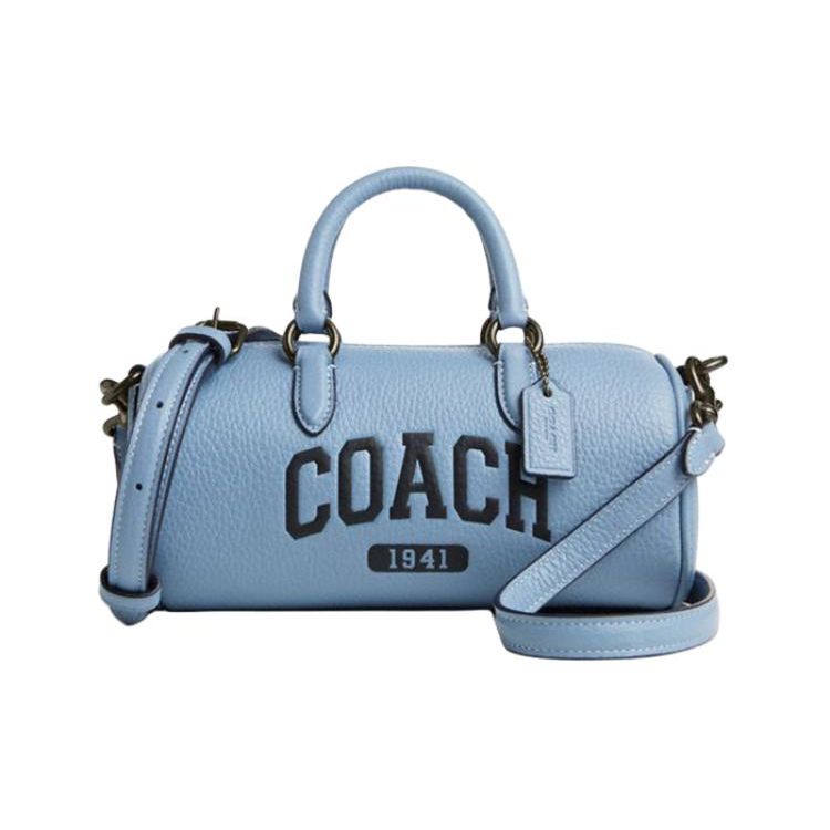 Coach Роуэн 25 Принт с логотипом Застежка-молния Кожаная сумка-бостон Сумка через плечо Ручная сумка Наплечная сумка Маленькие женские сумки Синий CR206-QBCFL