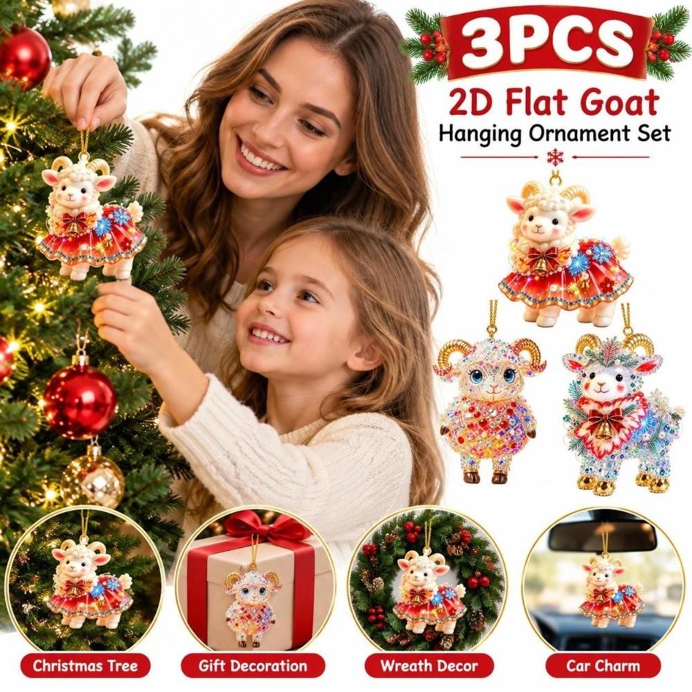 2D Flat Goat Hanging Ornament Set Shining Animal Hanging Decoration Holiday Party Decor