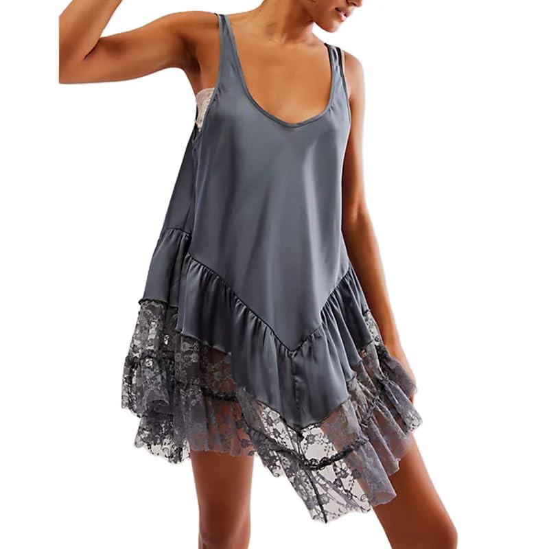 Women Lace Flowy  Dress Sleeveless Backless Low Cut Slip Dress A Line Short Dress Boho Sundress