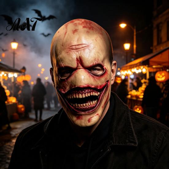 Latex Horror Mask Halloween Smiling Clown for Men, Scary Toothy Costume Mask, Masquerade Party Cosplay Haunted House