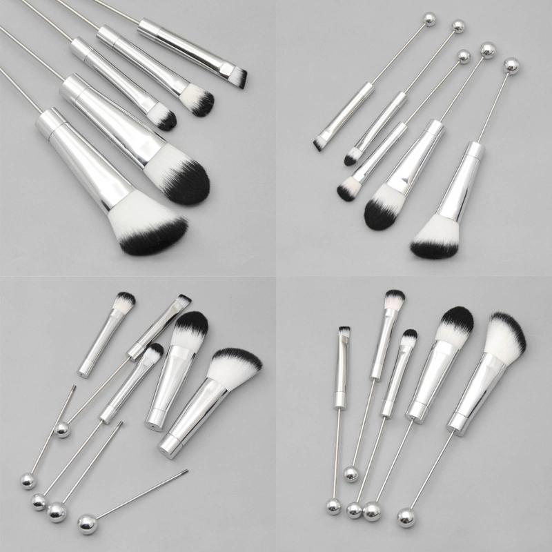 5 Pcs DIY Beaded Makeup Brush Metal Handle Makeup Brush Foundations Eyeshadow Eye Brush Makeup Colouring Accessories