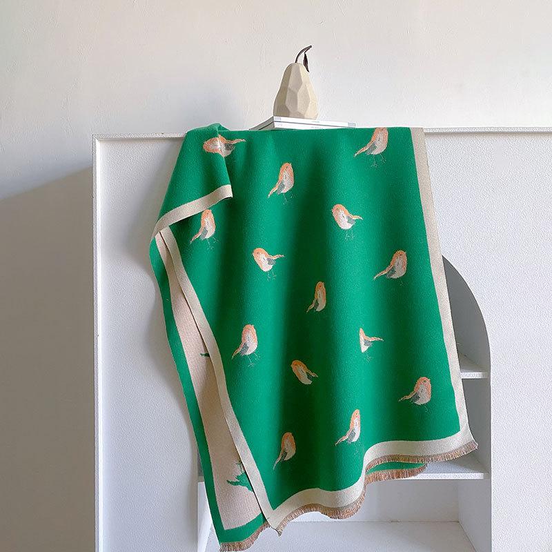 Scarf Women'S Imitation Cashmere Bird Air Conditioner Shawl With Thickened Warm Scarf