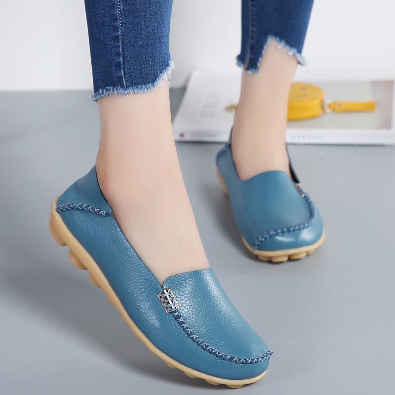 Fashion Plus Size 44 Women Flats Woman Loafers Genuine Leather Female Shoes Slip On Ballet Bowtie Moccasins 2025 New Women Shoes