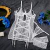 Сексуальные Комплекты Нижнего Белья Эротические Костюмы Кружевные Прозрачные Подвязки Юбка Скрещенная Спина Без Спинки Комплект из 3 Предметов Нежные Соблазнительные Сетчатые Интимные Аксессуары
