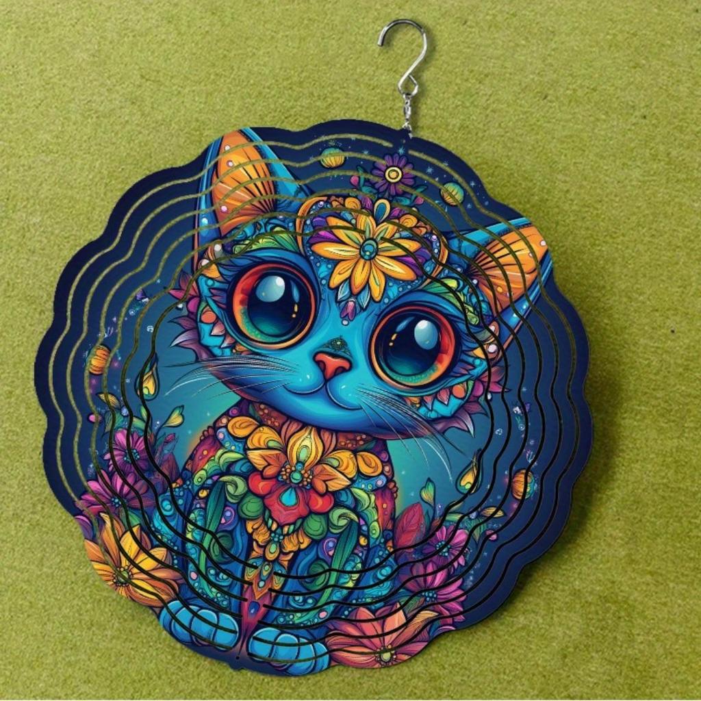 10 Inch Hanging Wind Spinner with Cat Design Elegant Outdoor Wind Chime for Spring Summer Lawn Yard Decor 360 Degree Rotating Hook Heartwarming Gift