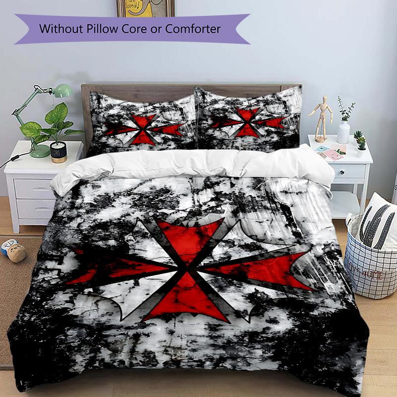 3Pcs Resident Evil Symbol Bedding Set Soft Fabric Duvet Cover Pillowcases Home Christmas Xmas Halloween Gift 1 Duvet Cover 2 Pillowcase G1189
