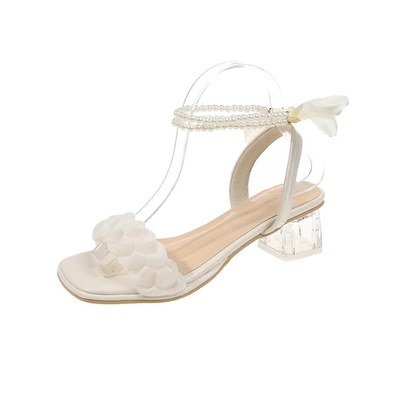 New Summer Fashion Sexy Square Toe Thick Heel Fashion Sandals Simple Mesh Banquet Party Crystal Heel High Heels NO:Q2942