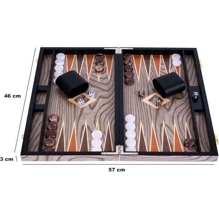 Engelhart- 250543 - Backgammon de luxe 18 pouces - Plaqué en bois d'ébène et vernis - gris