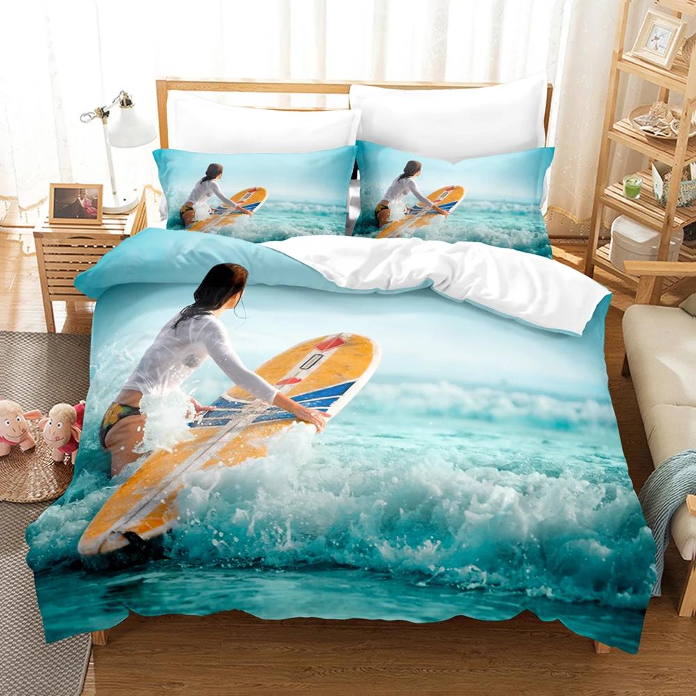 Surfboard Comforter Cover Summer Sea Surfing Theme Duvet Cover Ocean Theme Bedding Set For Kids Teens Quilt Cover +Pillow Cases