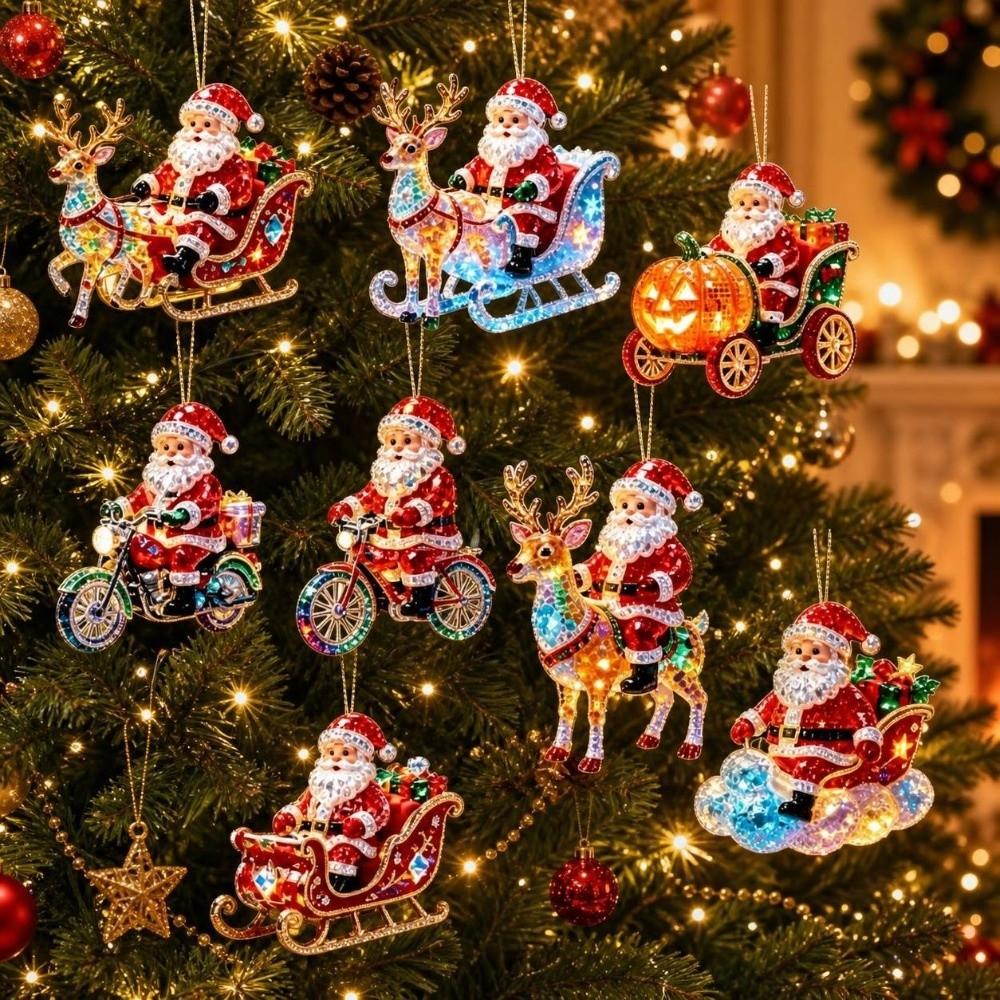 Acrylic Santa Claus Ornaments 2D Flat Christmas Decor Unique Christmas Tree Ornaments Party