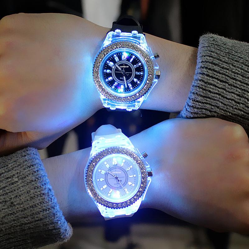 Fashion Rhinestone LED Luminous Watch for Women Outdoor Sports Digital Woman Wirstwatch Clock