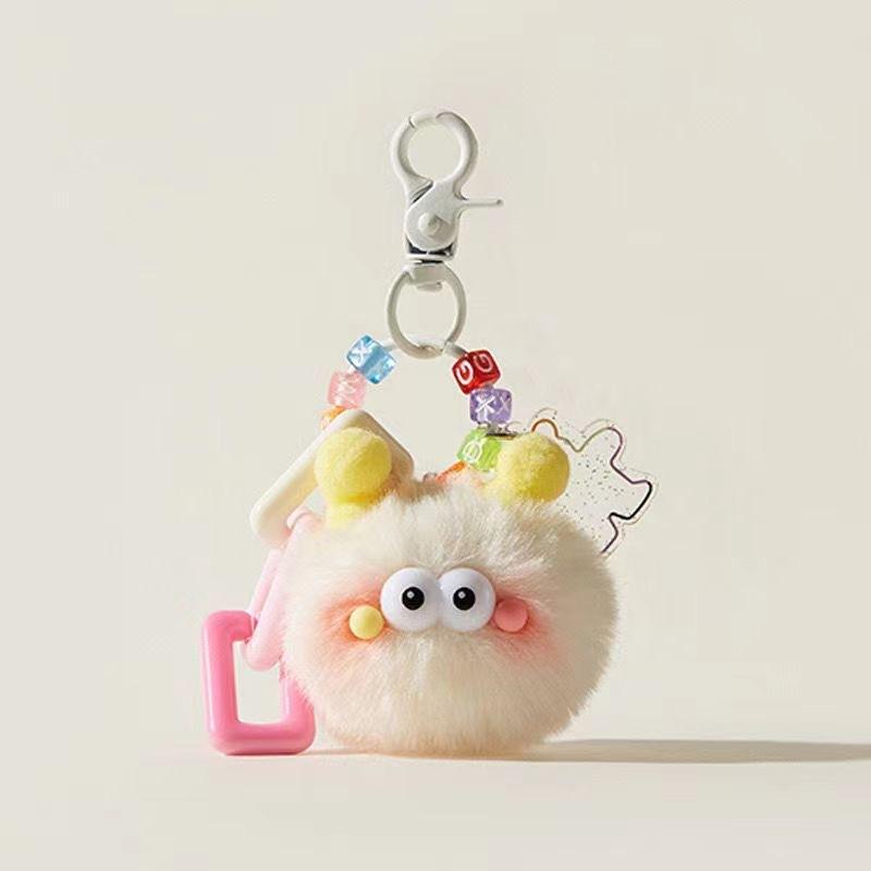 Fluffy Soot Ball Keychain Plush Toy Hanging Ornament for Car Keys Backpack Purse Cute Doll Accessory for Girls