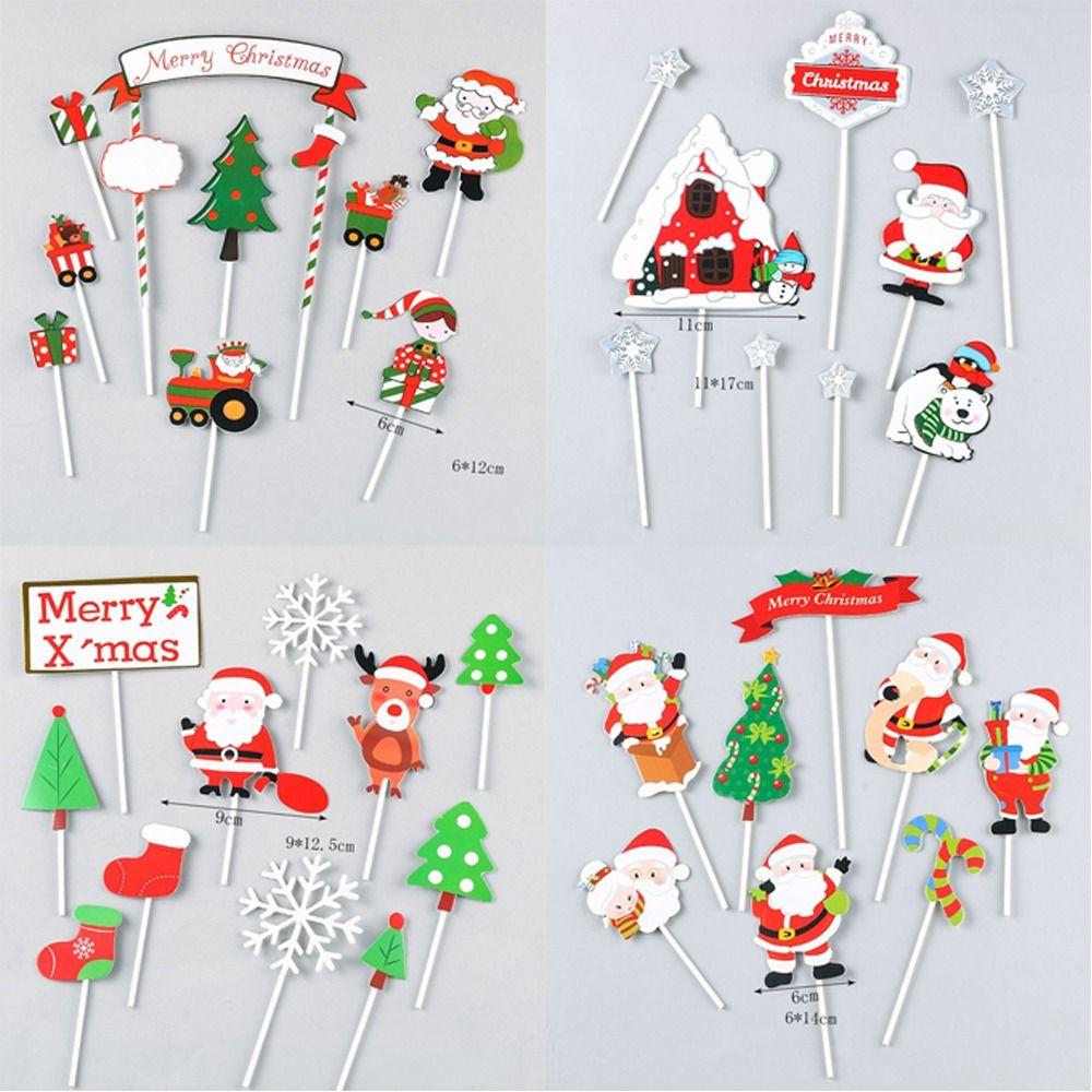 Creative Paper Cake Topper Snowflake Santa Claus New Year Cupcake Toppers Merry Christmas Christmas Cake Decor