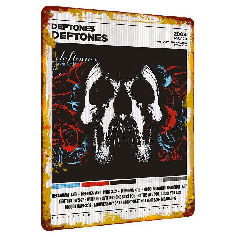 Deftones Fourth Studio Album Art Metal Tin Sign Skull Rose Print Decorative Wall Hanging