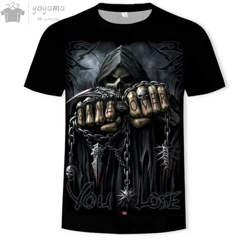 Футболка с коротким рукавом с принтом «Модный череп» 3D, мужская одежда, футболки для мужчин, забавные готические футболки с коротким рукавом и принтом «Мрачный жнец»