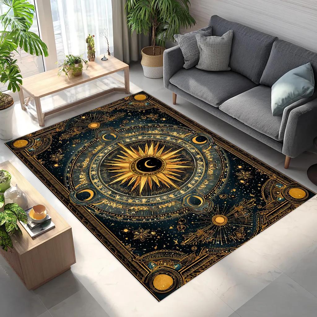 Celestial Sun and Moon Area Rugs Anti-Slip Rug Machine Washable Carpets for Home Living Room Bedroom Bathroom Decor Floor Mat