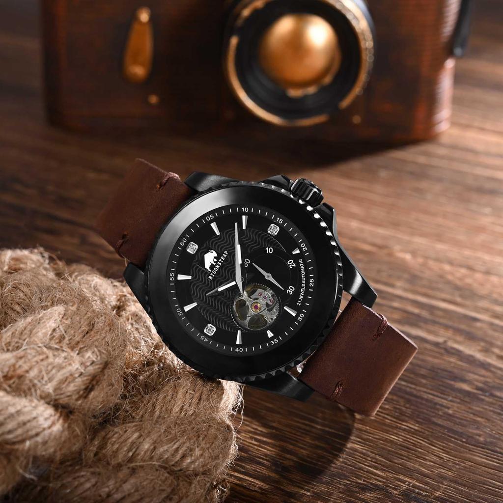 20 мм Кожаный ремешок для часов Crazy Horse, Замена, Винтажный, Быстросъемный, Бордово-коричневый с черной пряжкой [BISONSTRAP] Ремешок, Стиль, Выпуск,