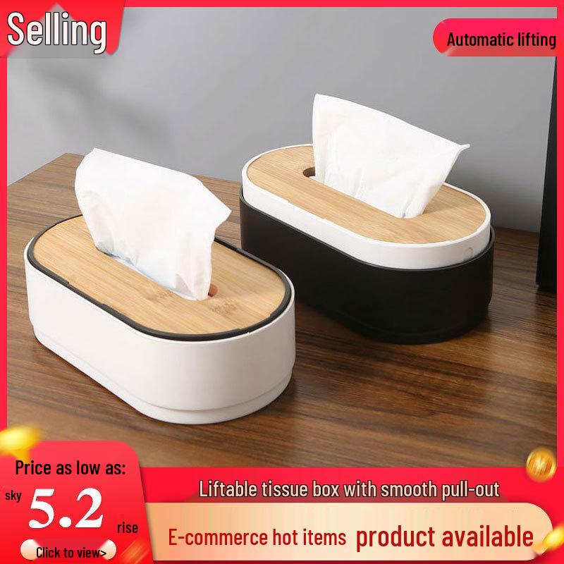Creative Bamboo Tissue Box with Liftable Wooden Lid for Living Room or Coffee Table