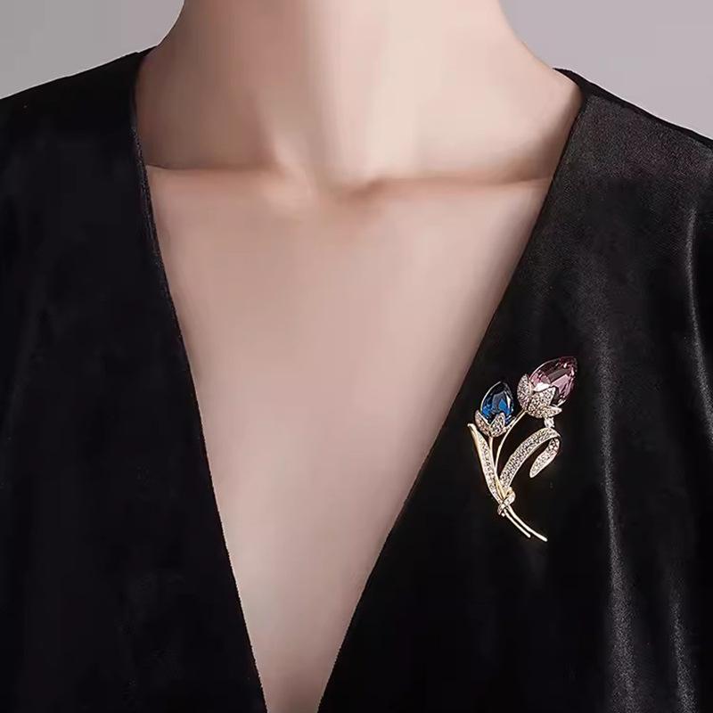 Брошь-цветок Близнецы, Изысканная брошь-цветок из кристаллов высокого класса для женщин, Небликующая булавка