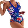 One Piece Women Swimwear Deep V Floral Print Swimsuit
