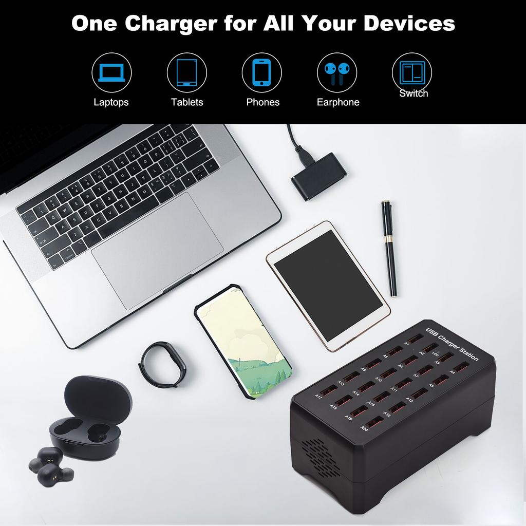 USB C зарядное устройство блок несколько портов 20 портов 100 Вт интеллектуальное USB зарядное устройство быстрое зарядное устройство USB C USB зарядка