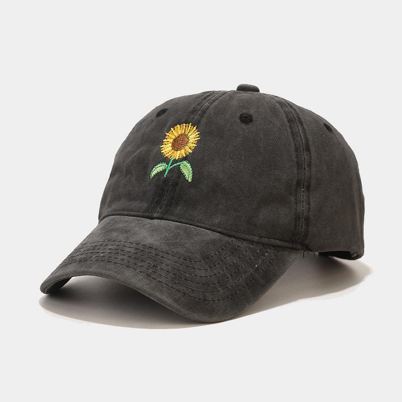 Retro Sunflower Embroidered Baseball Hat Outdoor Travel Men'S And Women'S Adjustable Snap On Hats