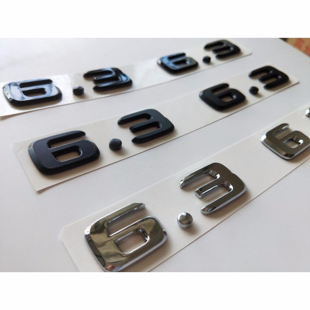 Brilliant Chrome Matte Gloss Black Number 6.3 Fender Emblems Badges for Mercedes Benz AMG W207 W211 W212 W203 W204 W205 C63 E63 MU8