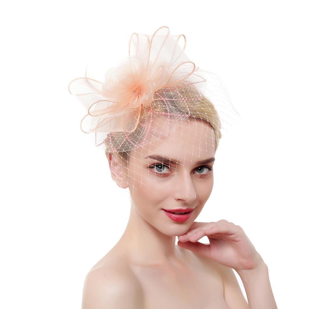 Женщины цветок сетки ленты перья повязка на голову коктейль чаепитие шляпа головные уборы