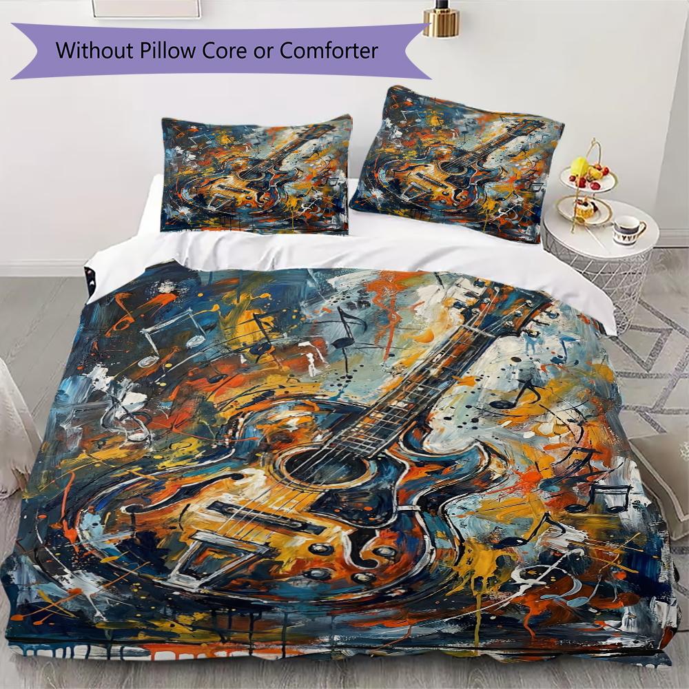 Guitar Music Pattern Bedding uilt Set uilt Cover Pillowcase Home Decoration Birthday Gift (1 * duvet cover + 2 * pillowcase without core)10