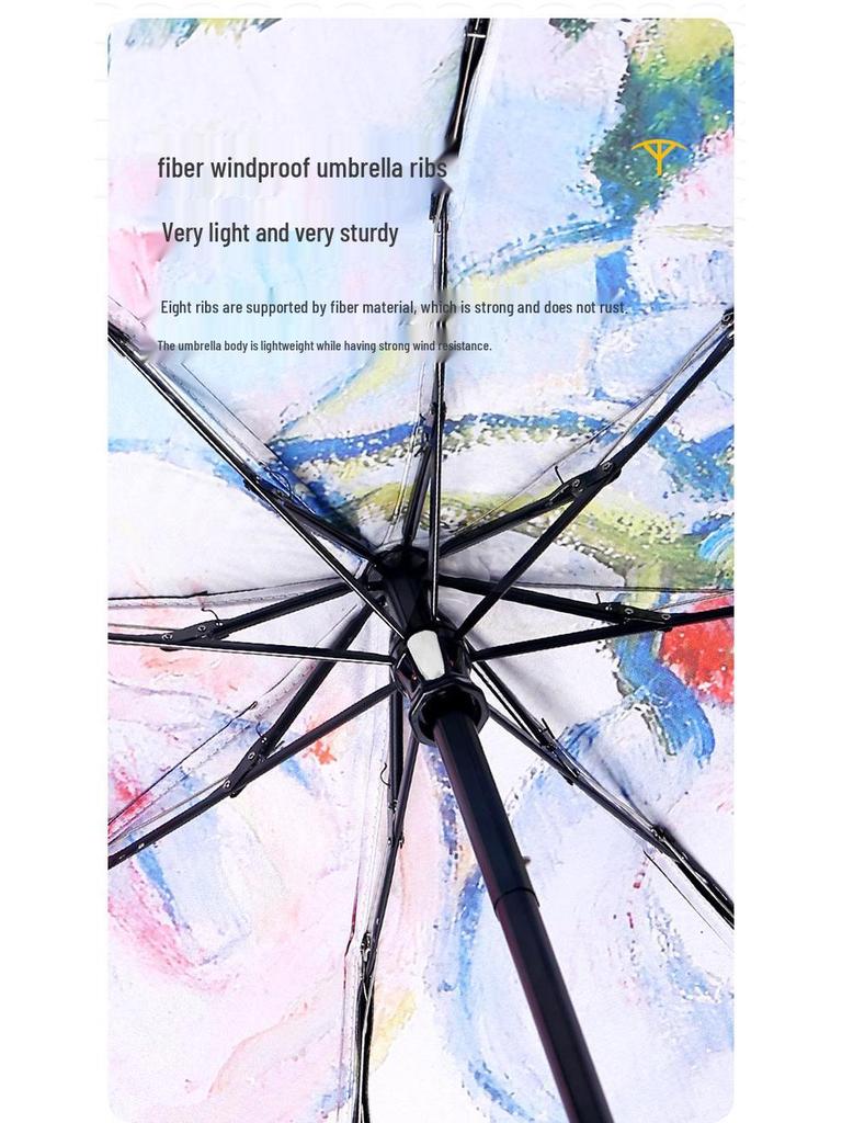 Women's UV-Protection Foldable Sun Umbrella - Compact, Portable, Manual, for Rain or Shine with Black Glue Coating.