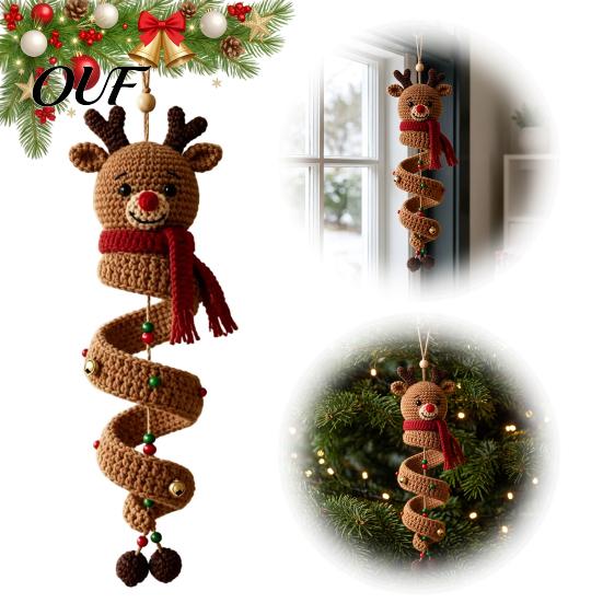DIY Spiral Ornament Craft Christmas Crochet Kit, 3D Reindeer Hanging with Party Ornaments Yarn And Beads, Seasonal Handmade Decoration for Holiday