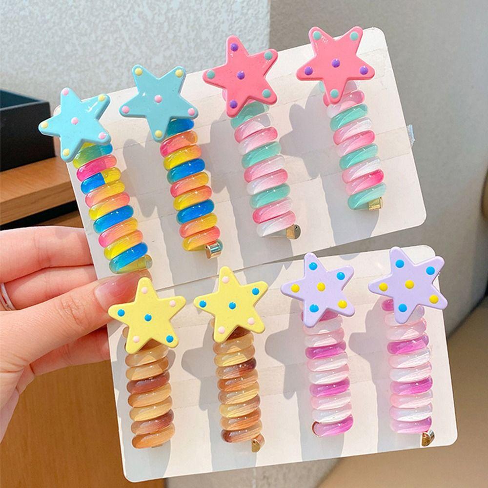 Elastic Telephone Line Hair Rope Candy Color Spiral Coil Hair Rope Fashion Rainbow Hair Ring Daily