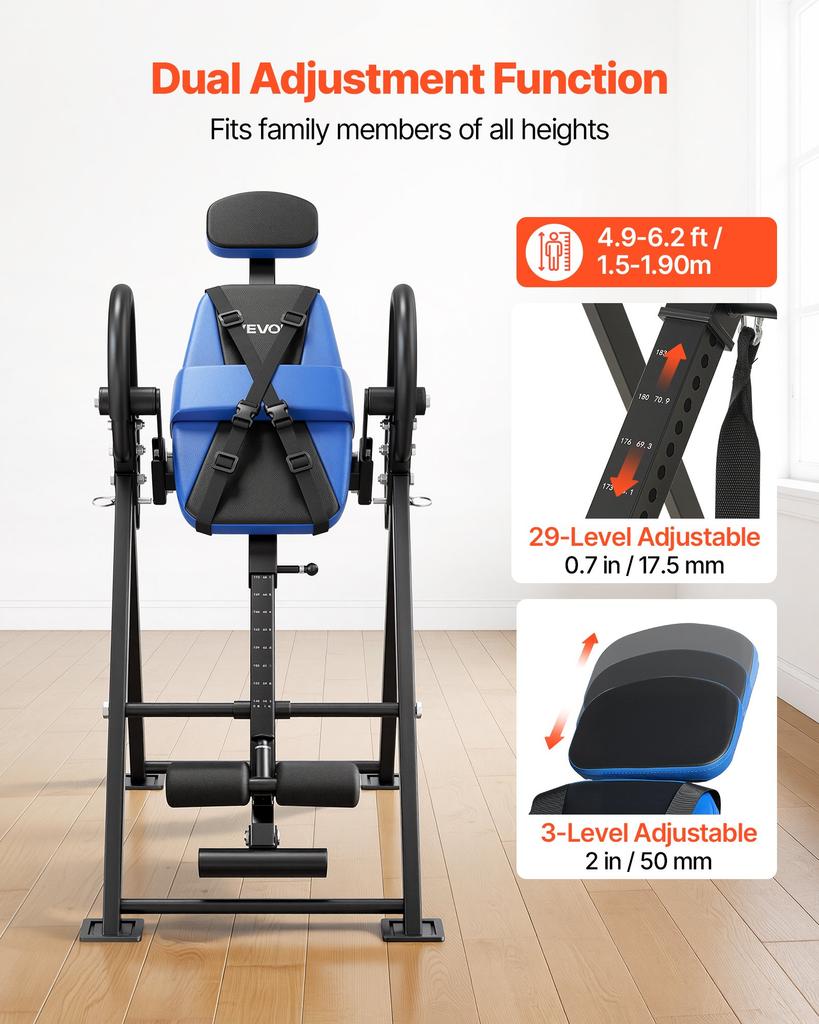 VEVOR Inversion Table, 136 kg Capacity Heavy Duty Back Inverter Stretcher, Inverted Table with Dual-Roller Locking