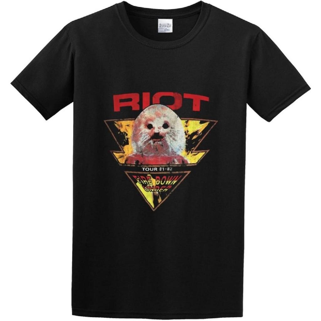 XINYIFENG Riot Band USA Tour 81-82 Fire Down Under Retro T-Shirt Black